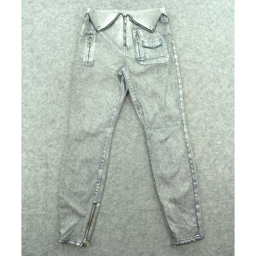 RtA Jeans Womens 27 Silver Coated Slim Tapered Zip FLy Pockets Streetwear Denim